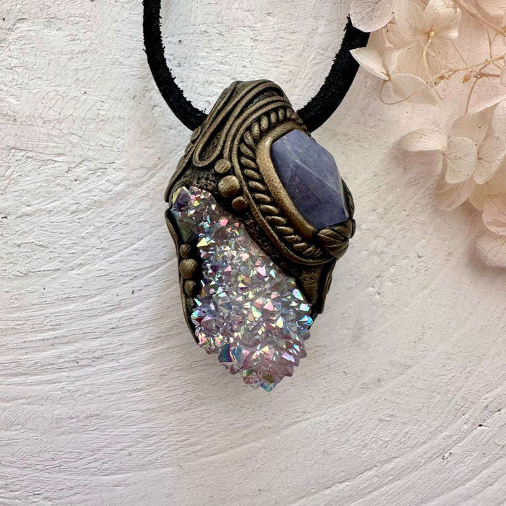 Angel Aura Spirit Quartz and Tanzanite Necklace - FairyGardenGlow