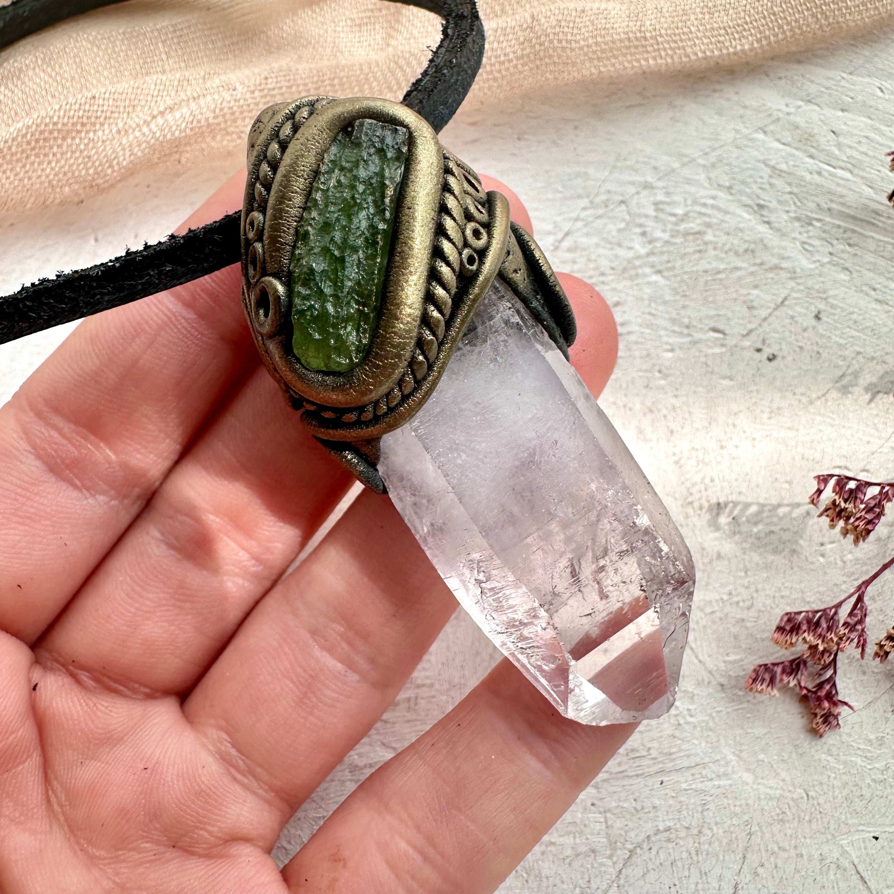Vera Cruz Amethyst and Moldavite Pendant Necklace - FairyGardenGlow