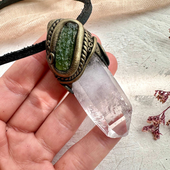Vera Cruz Amethyst and Moldavite Pendant Necklace - FairyGardenGlow
