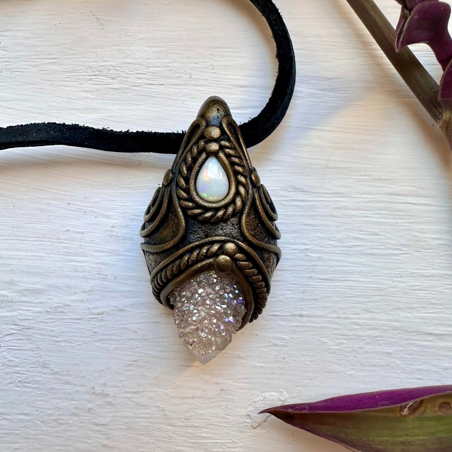 Angel Aura Spirit Quartz and Australian Opal Necklace - FairyGardenGlow