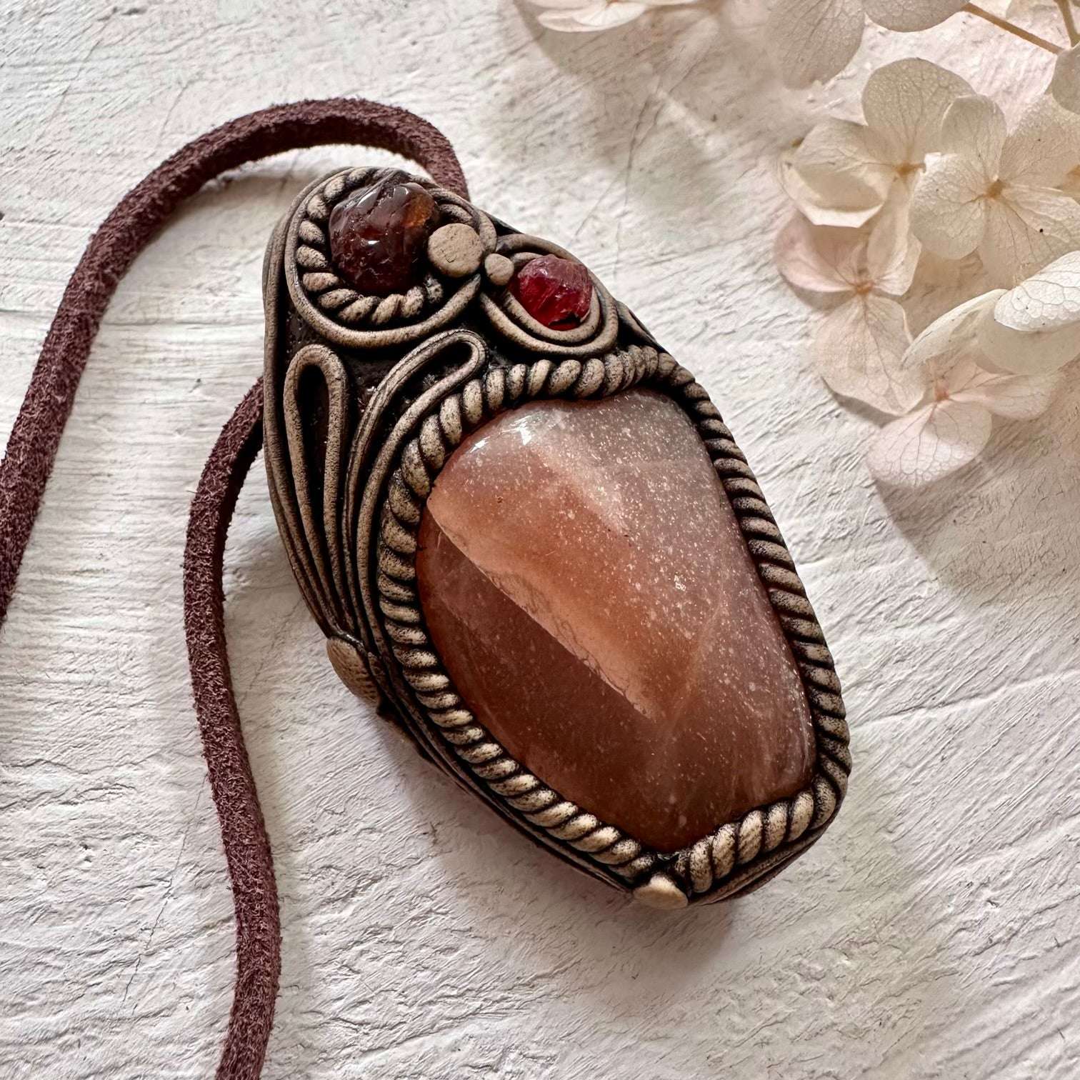 Sunstone Hessonite Garnet and Spinel Necklace - FairyGardenGlow