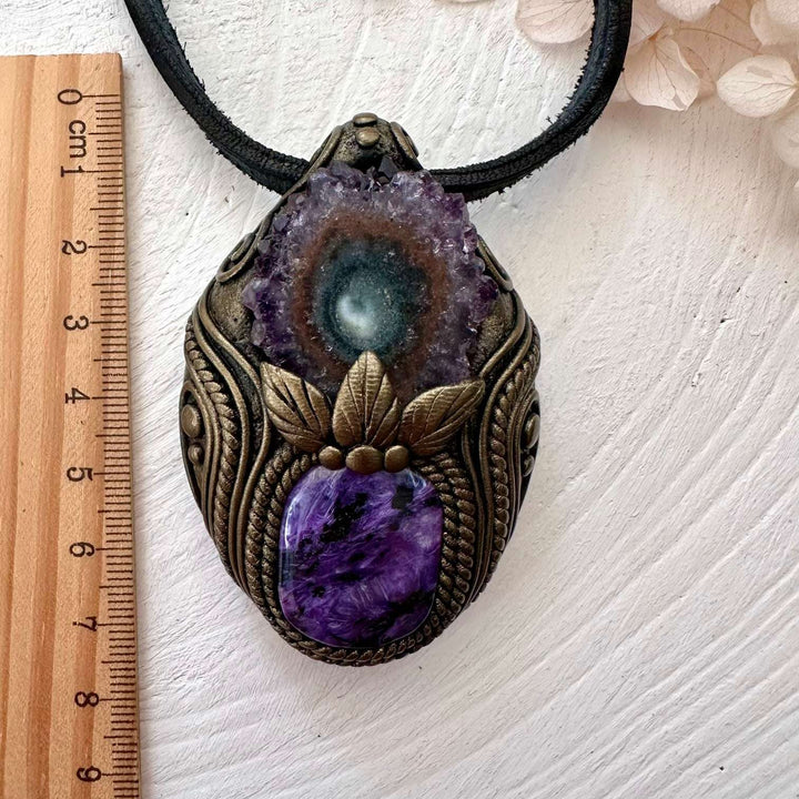Charoite and Amethyst Stalactite Necklace - FairyGardenGlow