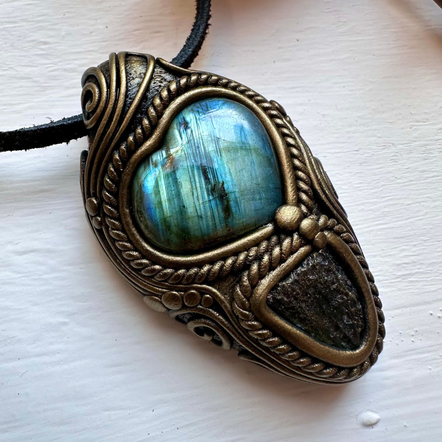 Labradorite Heart and Moldavite Necklace - FairyGardenGlow