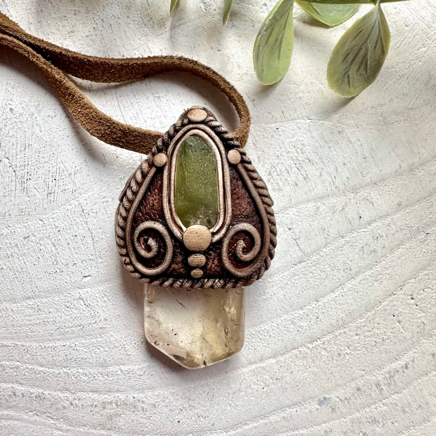 Handmade Citrine and Peridot pendant necklace featuring natural healing crystal gemstones.
