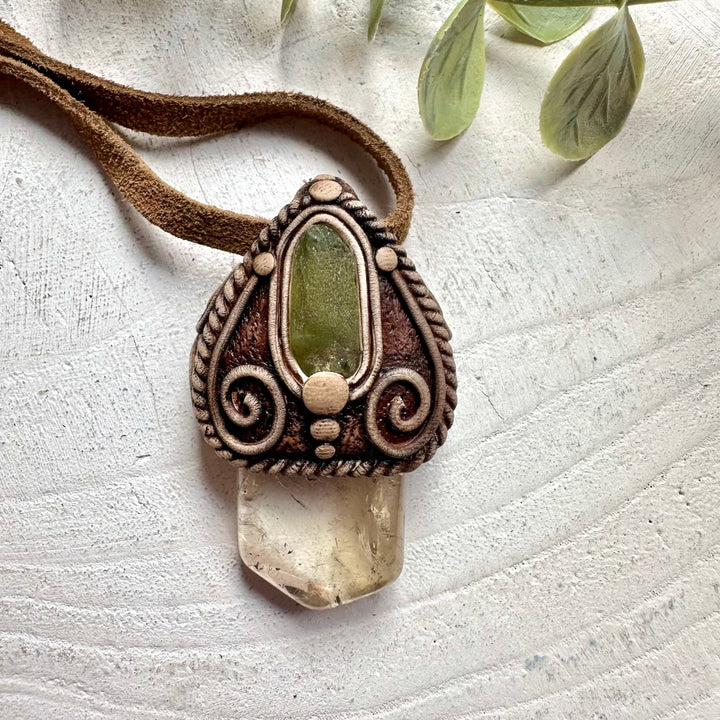 Handmade Citrine and Peridot pendant necklace featuring natural healing crystal gemstones.