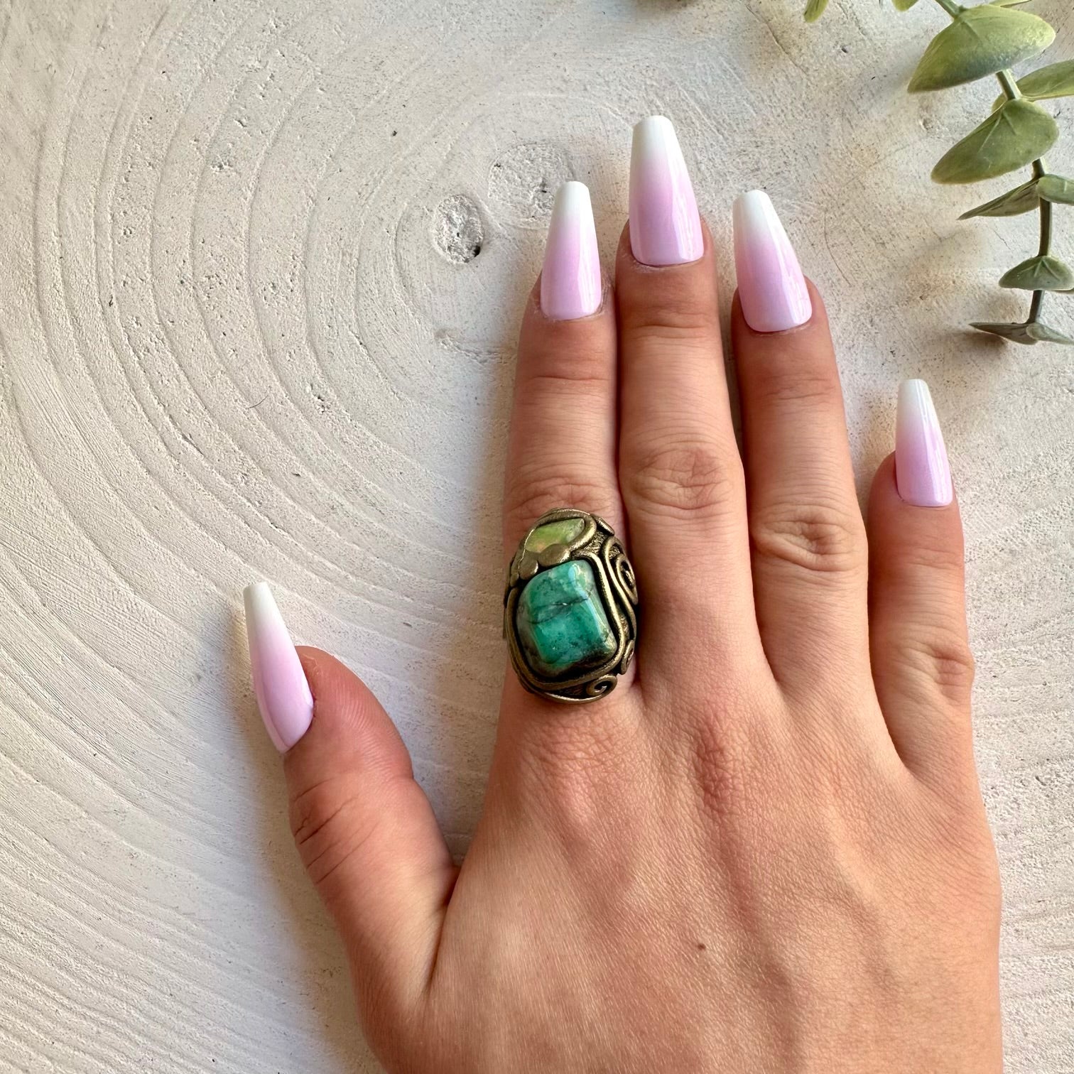 Emerald and Raw Ethiopian Opal ring handcrafted with genuine natural gemstones.