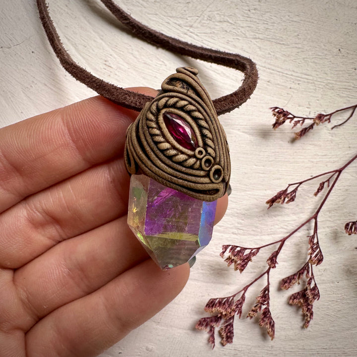 Angel Aura Quartz and Ruby Necklace - FairyGardenGlow