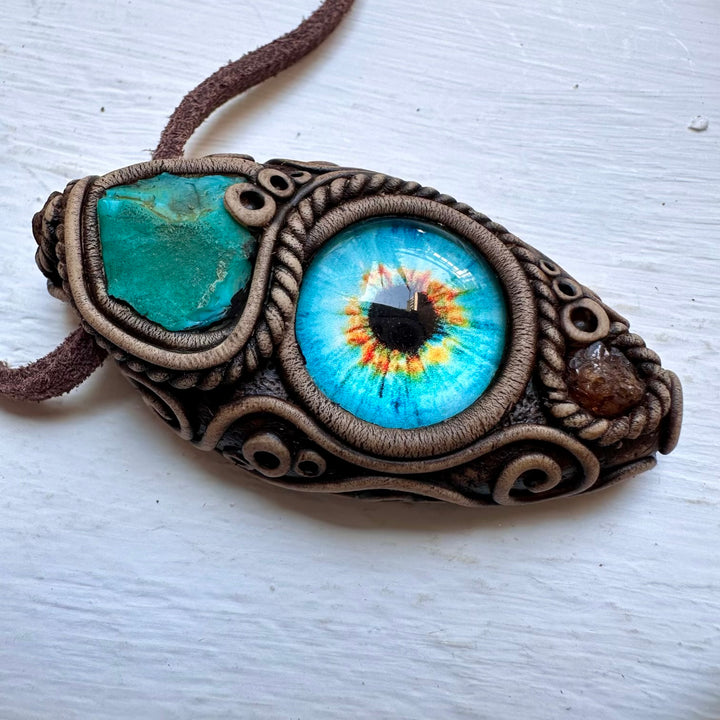 Raw Chrysocolla and Hessonite Garnet Eye Necklace - FairyGardenGlow