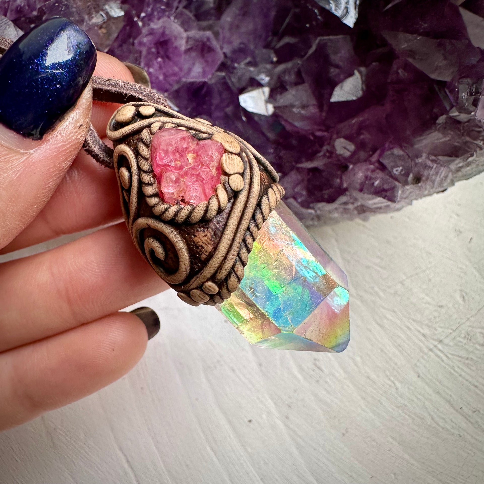Angel Aura Quartz and Spinel Necklace