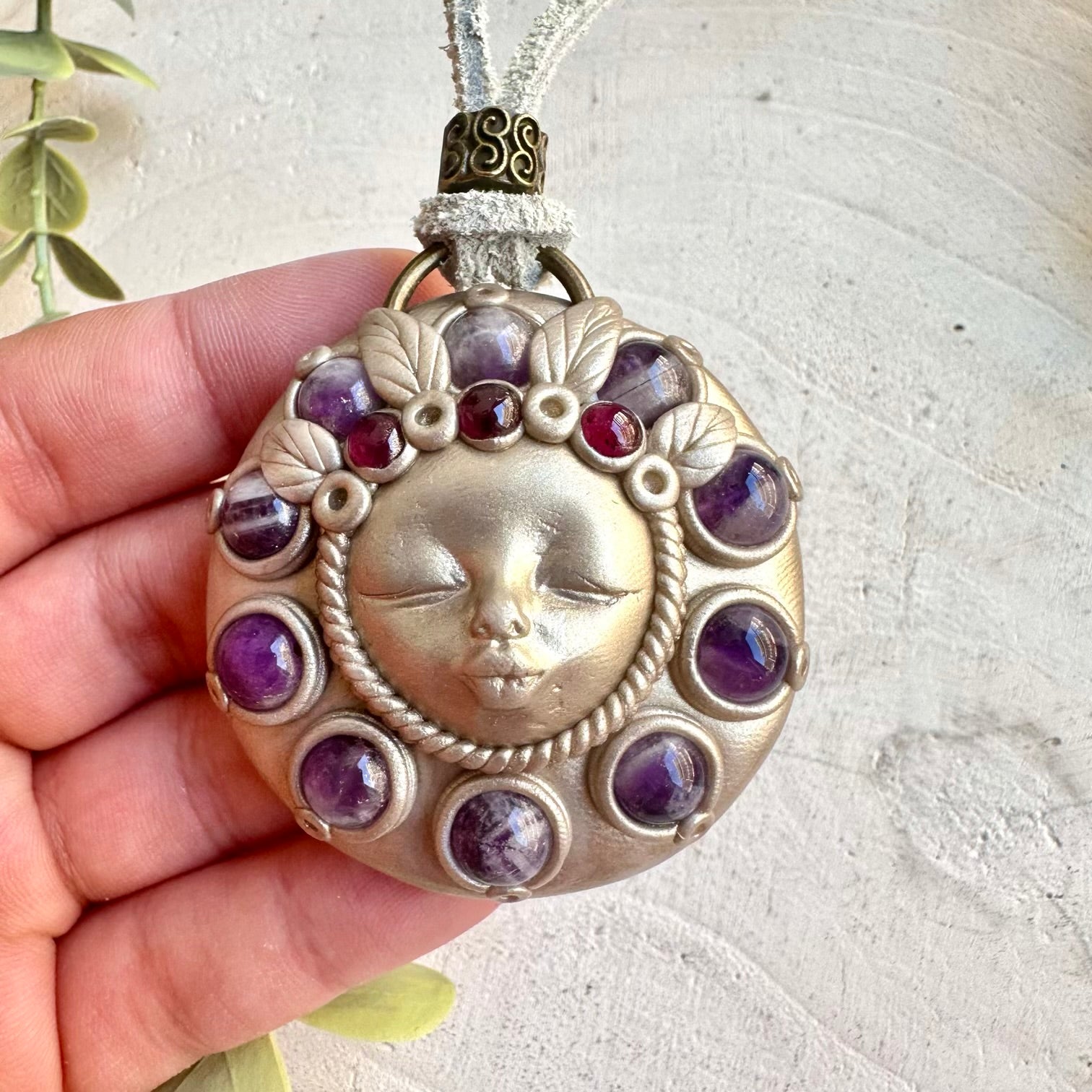 Statement crystal necklace goddess jewelry purple gemstone energy piece