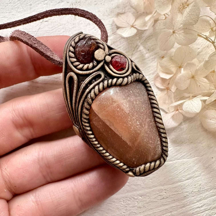 Sunstone Hessonite Garnet and Spinel Necklace - FairyGardenGlow