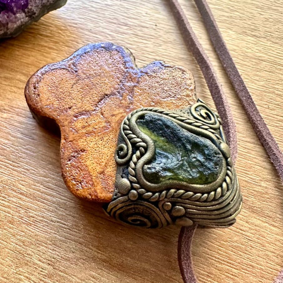 Ayahuasca Vine and Raw Moldavite Necklace - FairyGardenGlow