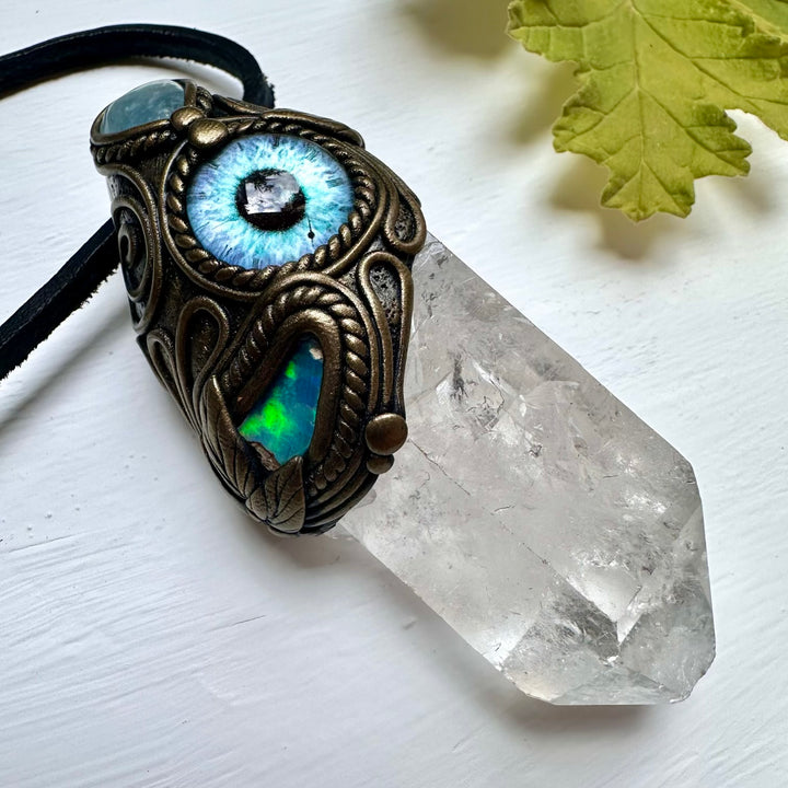 Clear Quartz Aquamarine and Raw Opal Eye Wand / Pendant - FairyGardenGlow