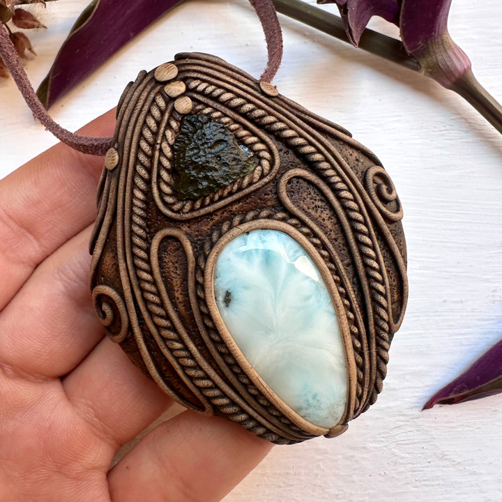 Larimar and Moldavite Necklace - FairyGardenGlow