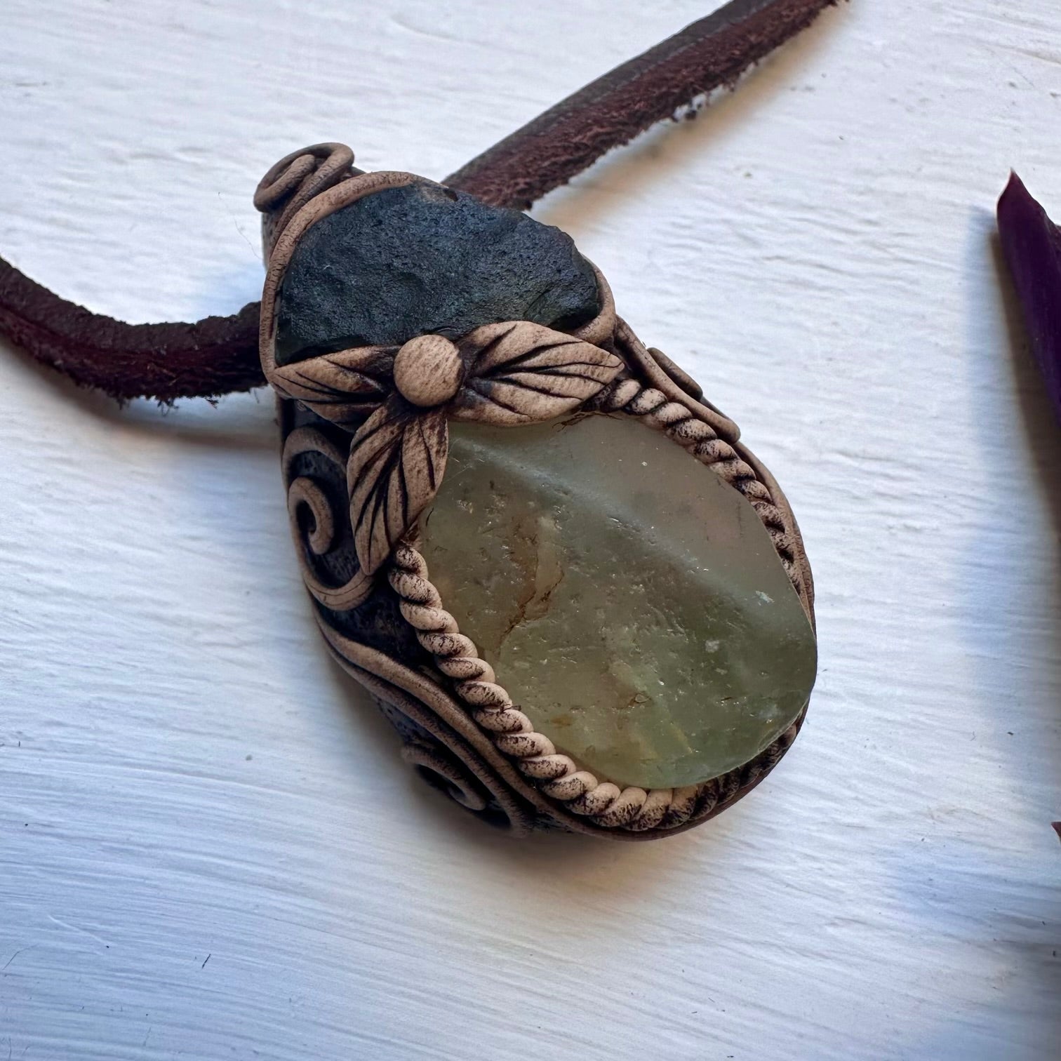 Raw Blue Topaz and Moldavite Necklace - FairyGardenGlow
