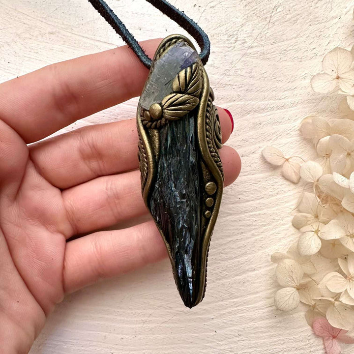 Vivianite and Tanzanite Pendant - FairyGardenGlow