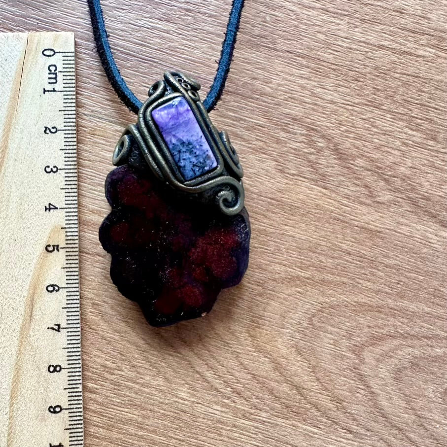 Ayahuasca Vine and Charoite Pendant Necklace - FairyGardenGlow