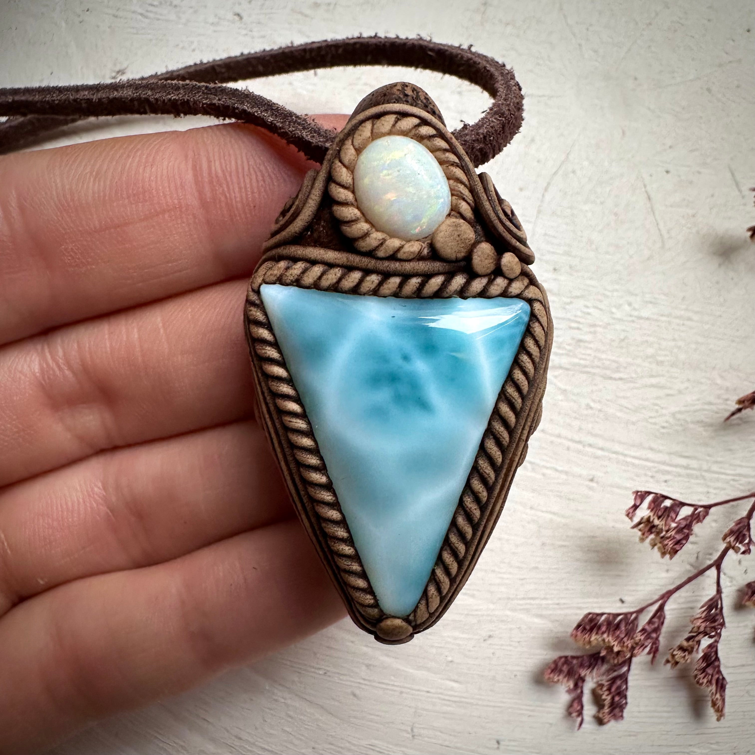 Larimar and Australian Opal Necklace - FairyGardenGlow