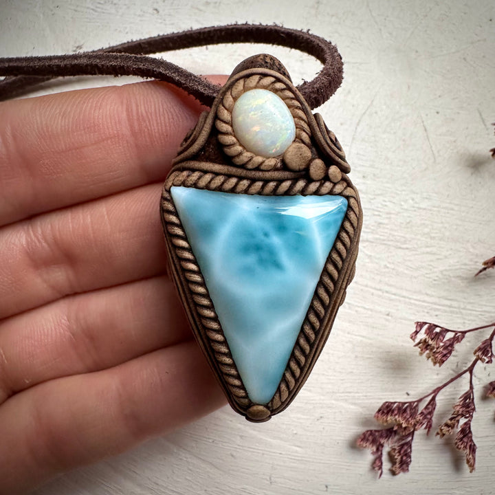 Larimar and Australian Opal Necklace - FairyGardenGlow