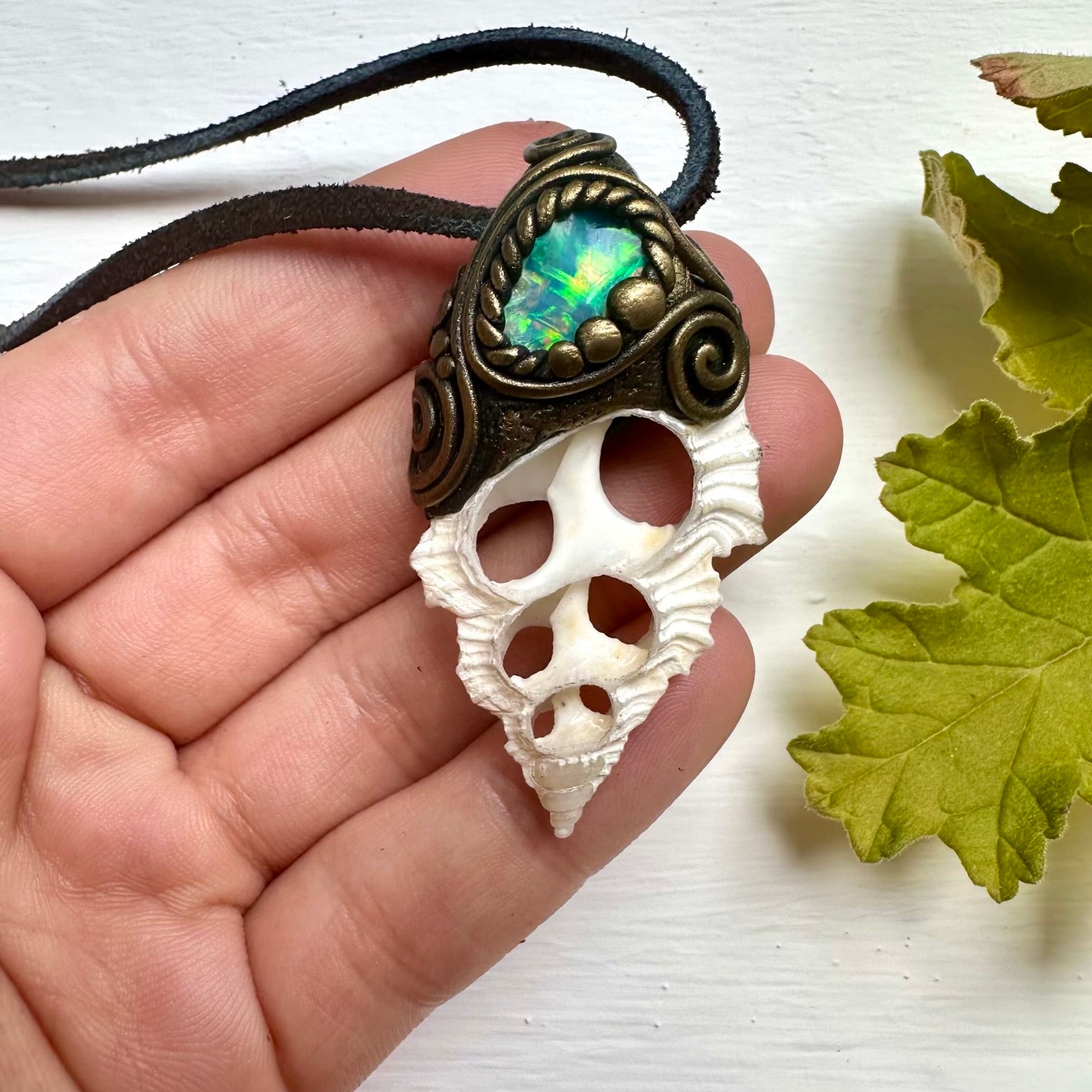 Seashell and Raw Opal Necklace - FairyGardenGlow