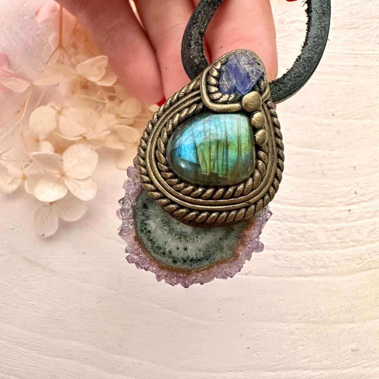 Amethyst Stalactite Labradorite and Tanzanite Pendant Necklace - FairyGardenGlow