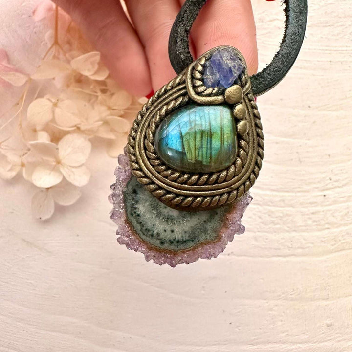 Amethyst Stalactite Labradorite and Tanzanite Pendant Necklace - FairyGardenGlow