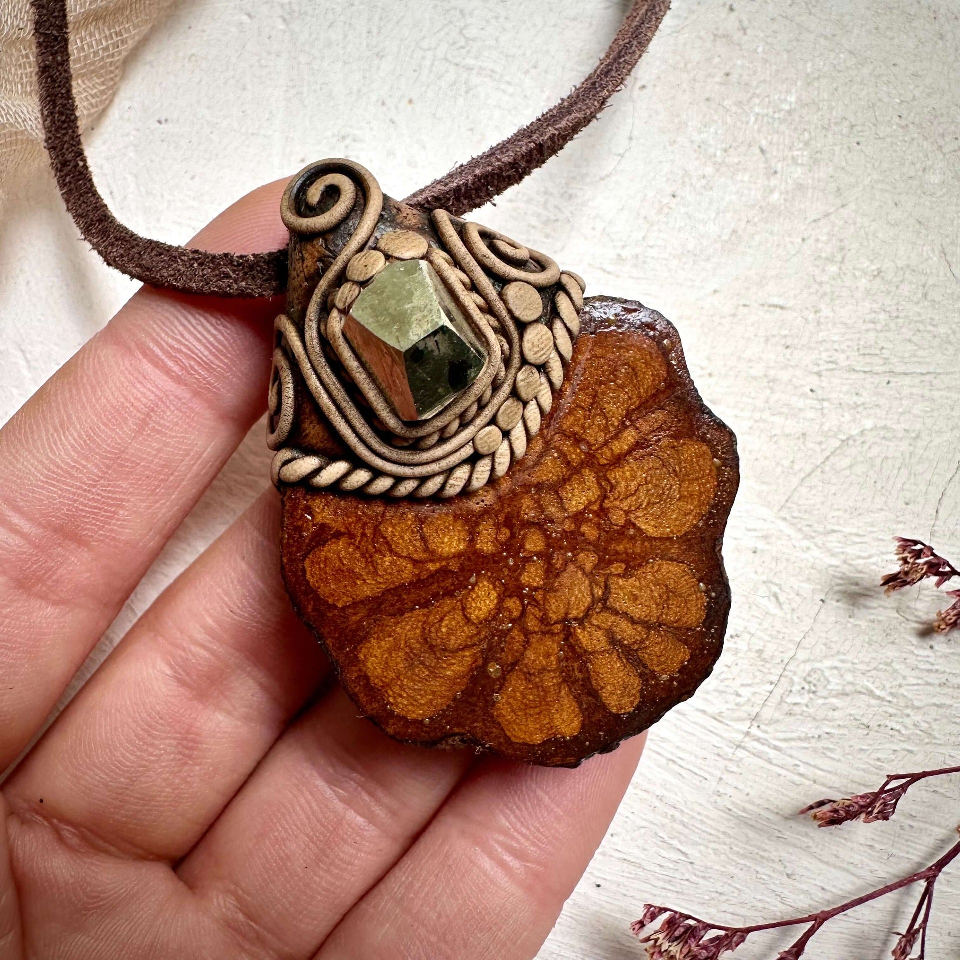 Ayahuasca and Pyrite Amulet Necklace