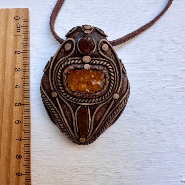 Citrine Cluster Ammolite and Hessonite Garnet Necklace - FairyGardenGlow