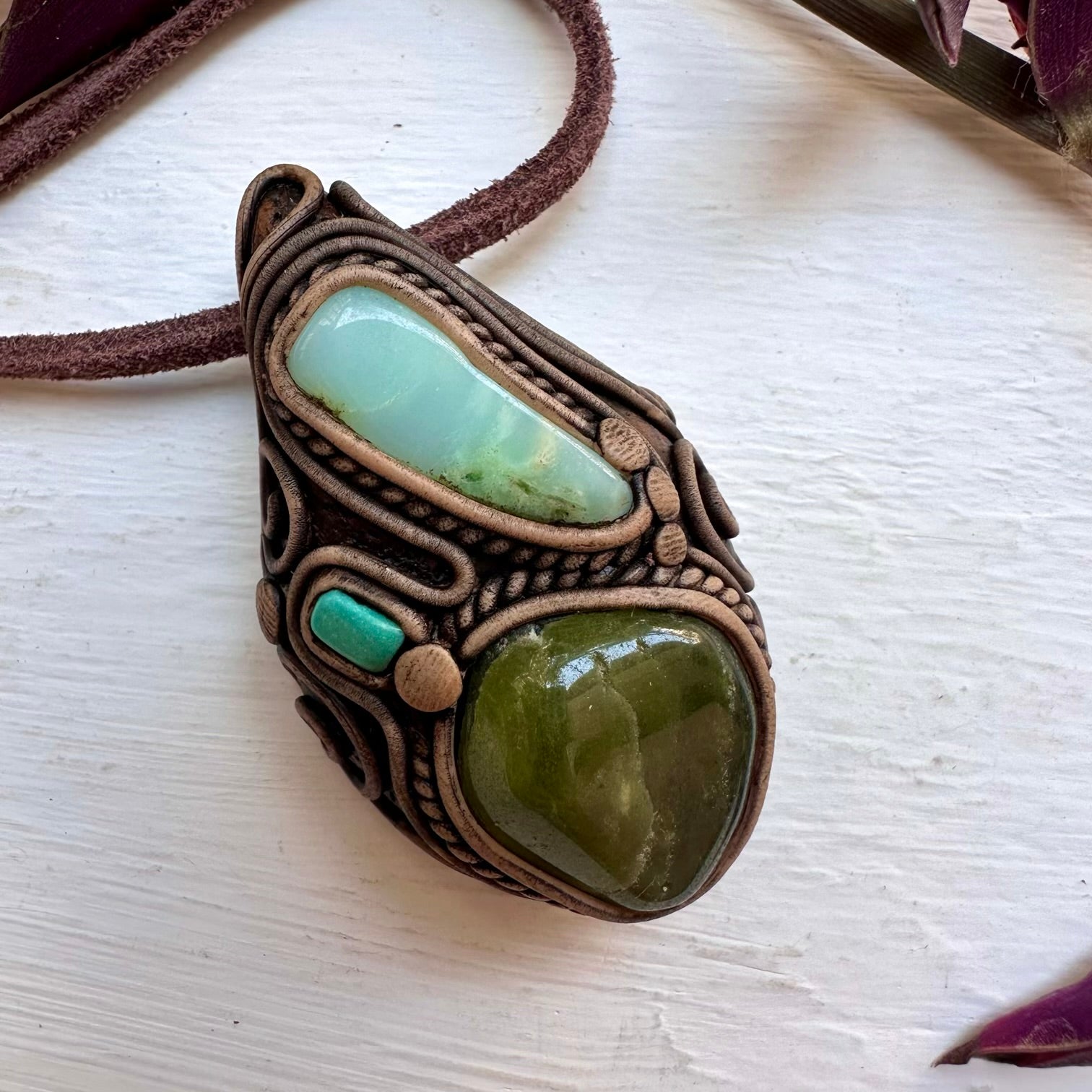Vesuvianite Chrysoprase and Tibetan Turquoise Necklace - FairyGardenGlow