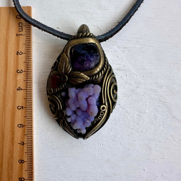 Grape Chalcedony Amethyst and Red Garnet Pendant Necklace - FairyGardenGlow