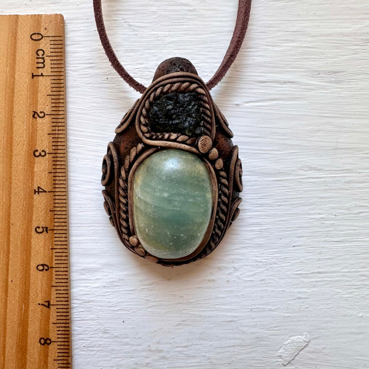 Blue Onyx and Moldavite Necklace - FairyGardenGlow