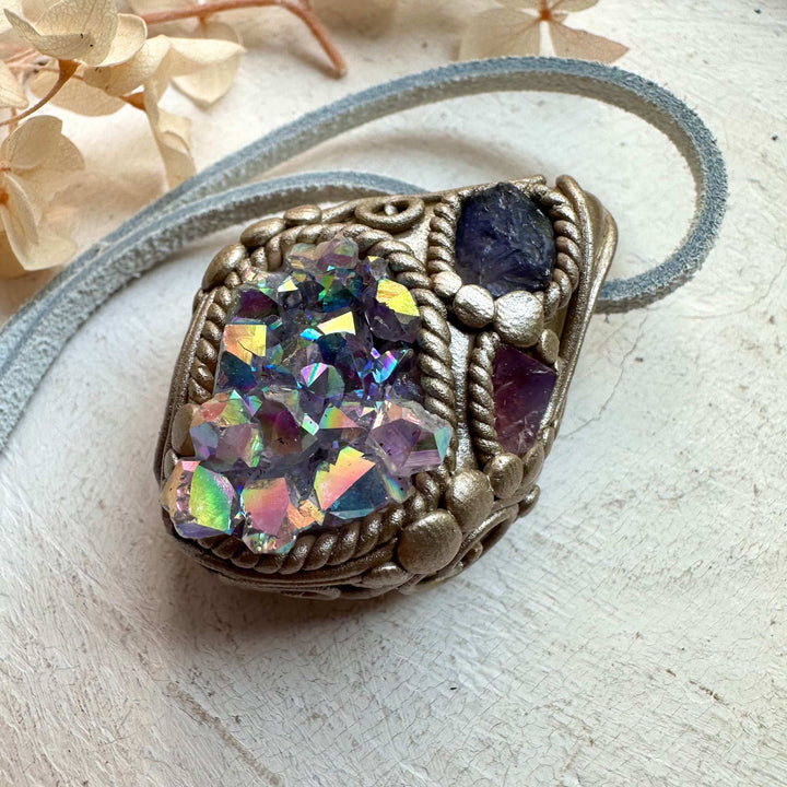 Angel Aura Amethyst Tanzanite and Spinel Pendant - FairyGardenGlow