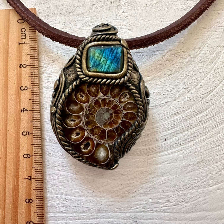 Ammonite and Labradorite Necklace - FairyGardenGlow