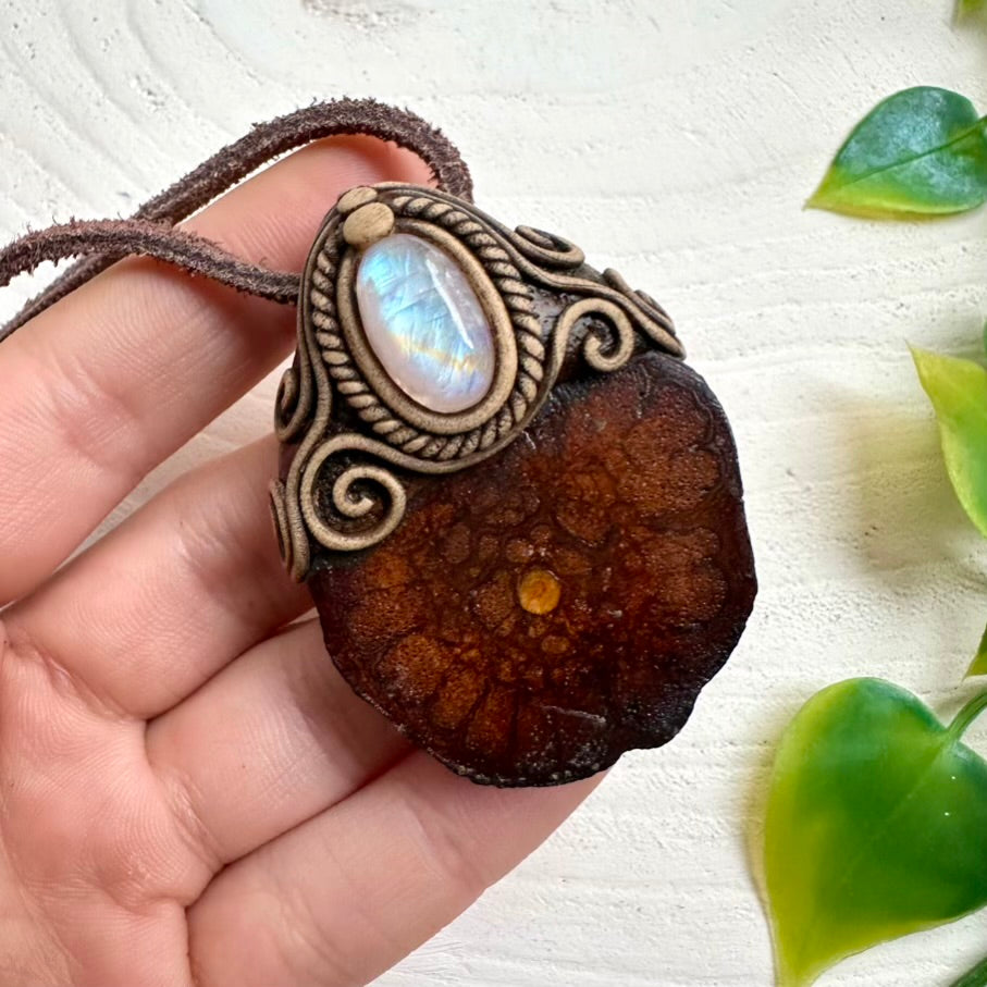 Ayahuasca Necklace with Rainbow Moonstone