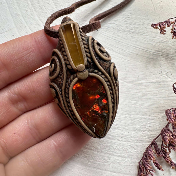Ammolite and Heliodor Necklace - FairyGardenGlow