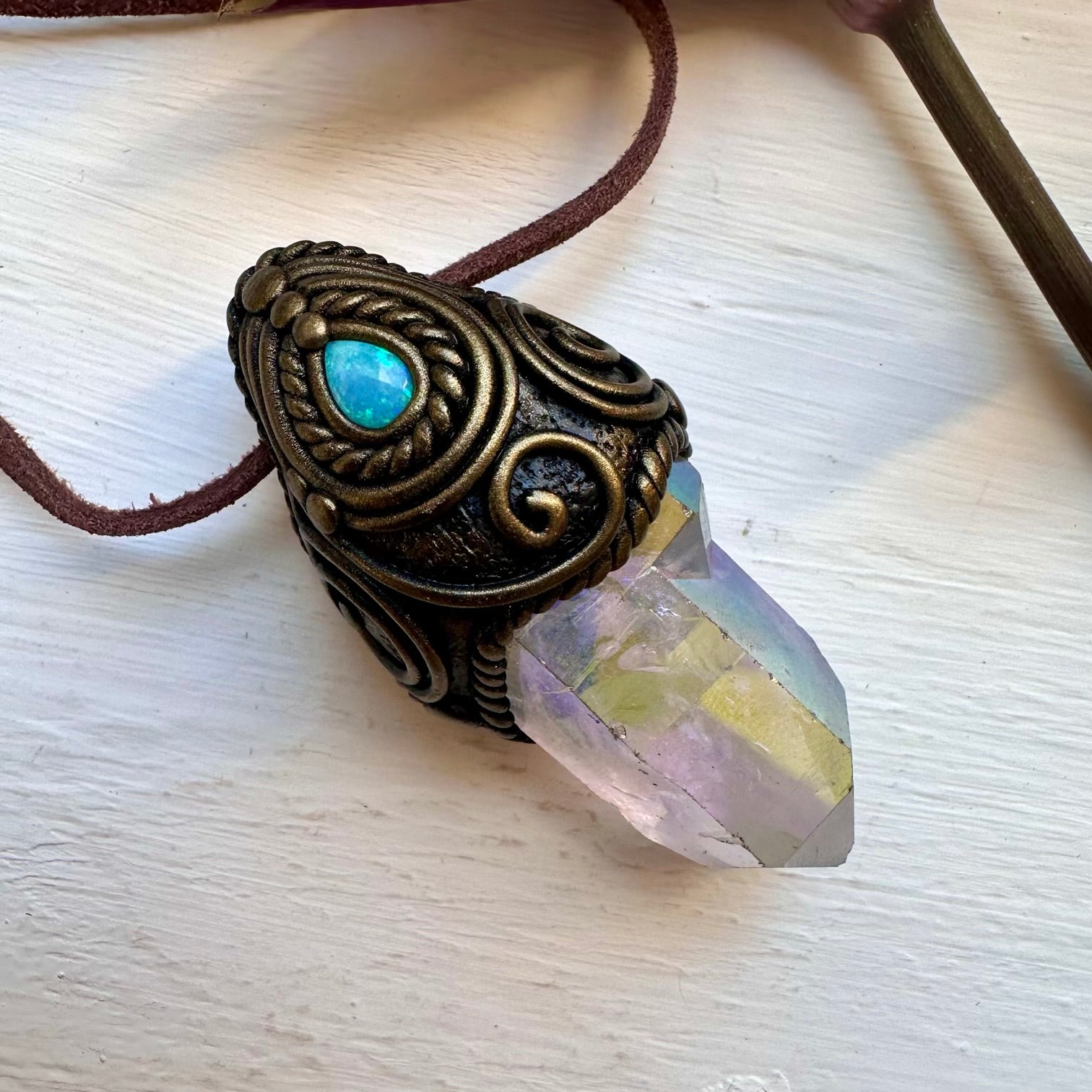 Angel Aura Quartz and Australian Opal Necklace - FairyGardenGlow