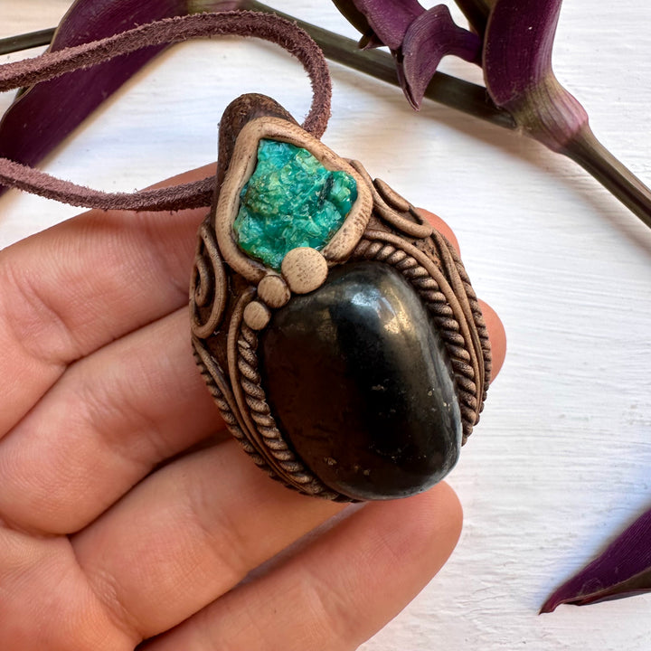 Shungite and Raw Chysocolla Necklace - FairyGardenGlow