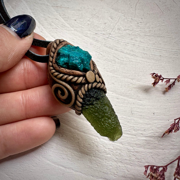 Moldavite and Raw Chrysocolla Necklace - FairyGardenGlow