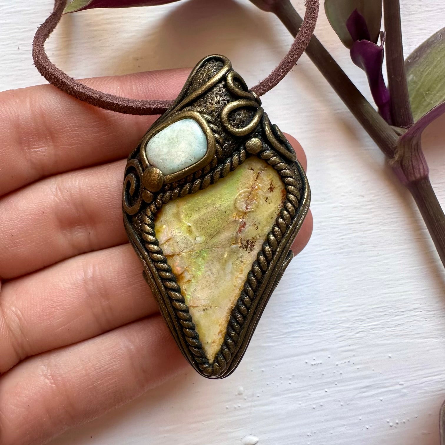 Boulder Opal and Larimar Necklace - FairyGardenGlow