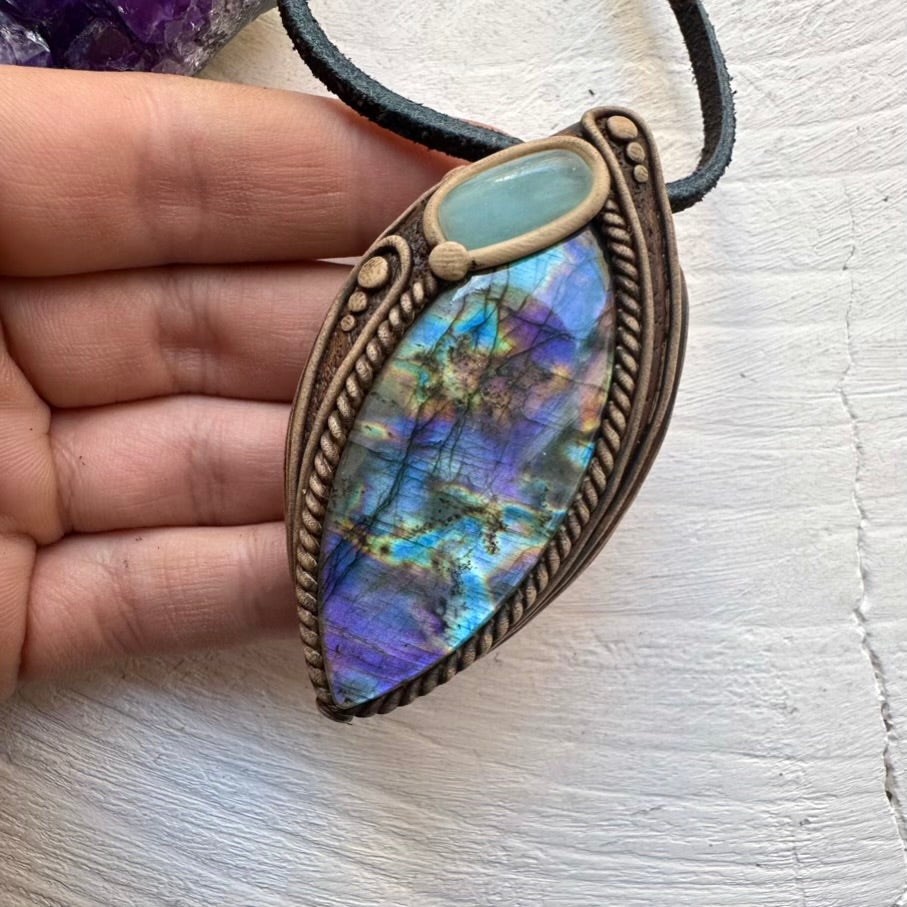 Purple Labradorite and Aquamarine Necklace