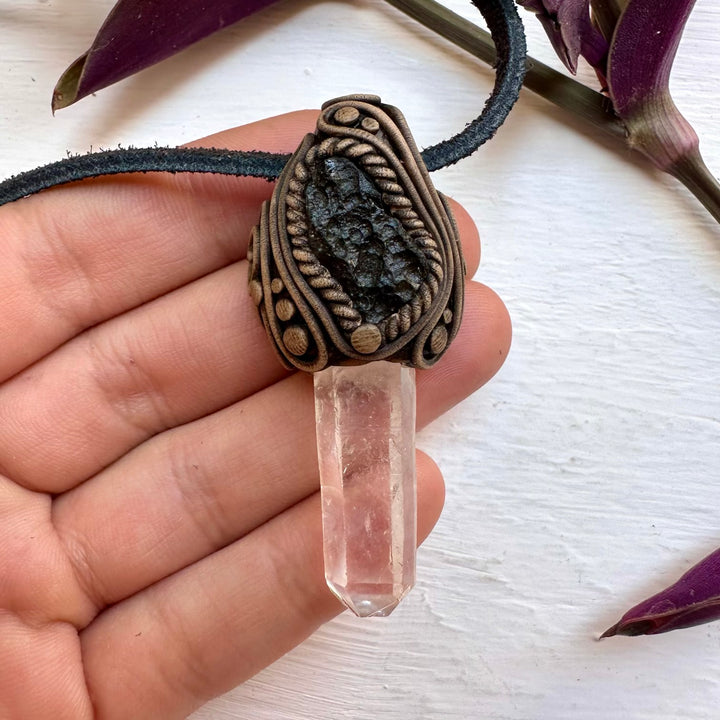 Lemurian Seed Quartz and Moldavite Necklace - FairyGardenGlow