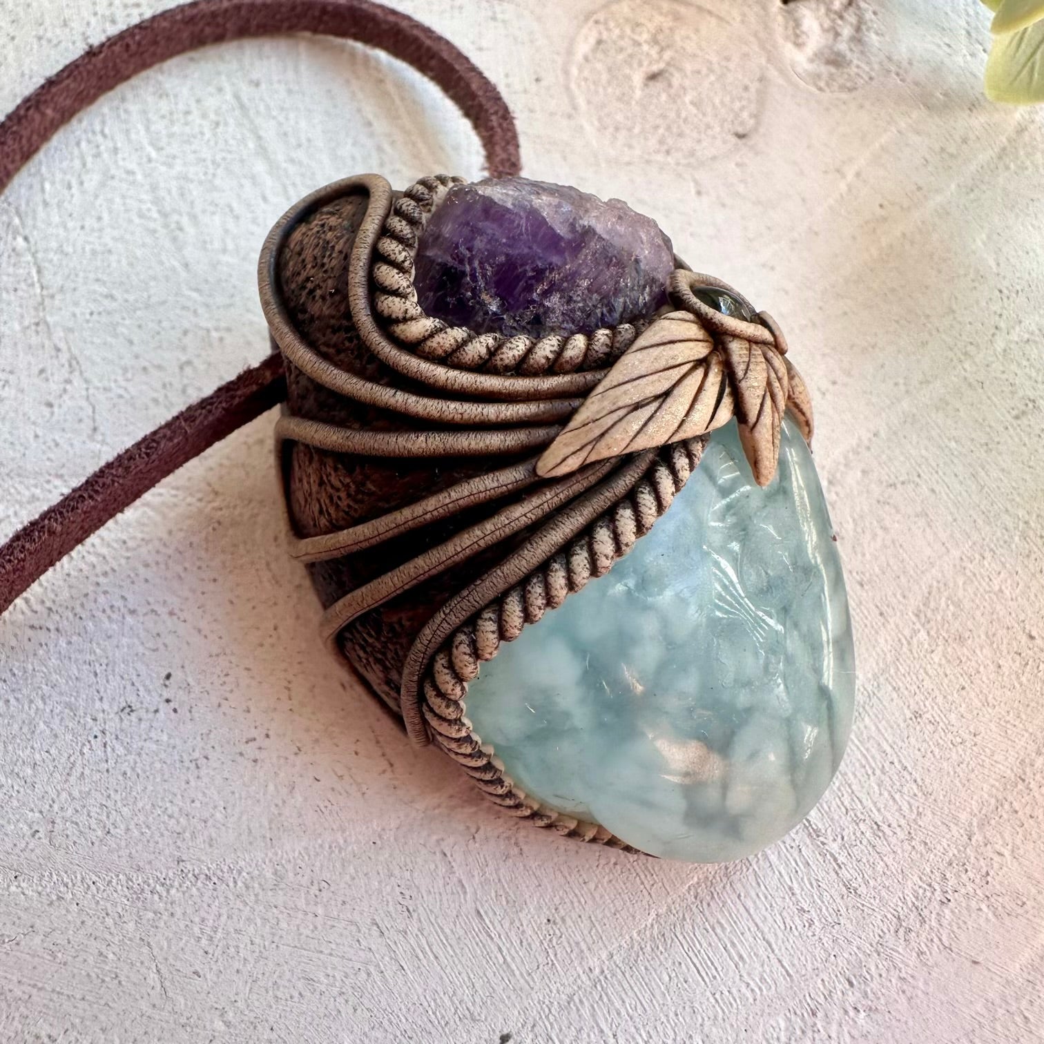 Handmade spiritual jewelry with natural Aquamarine crystal pendant