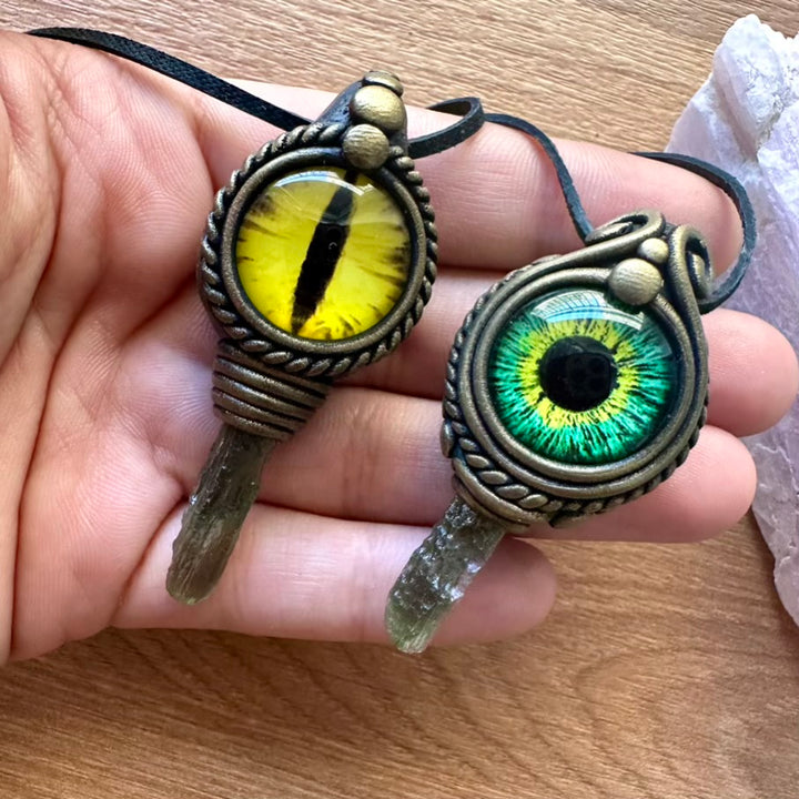 Moldavite Eye Pendant Necklace - FairyGardenGlow