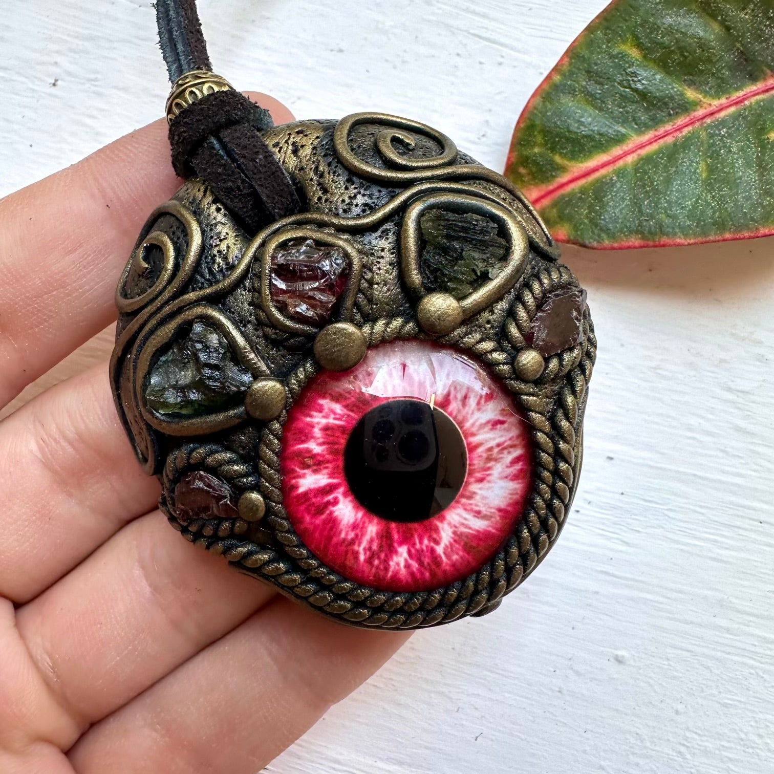 Moldavite and Garnet Eye Necklace - FairyGardenGlow