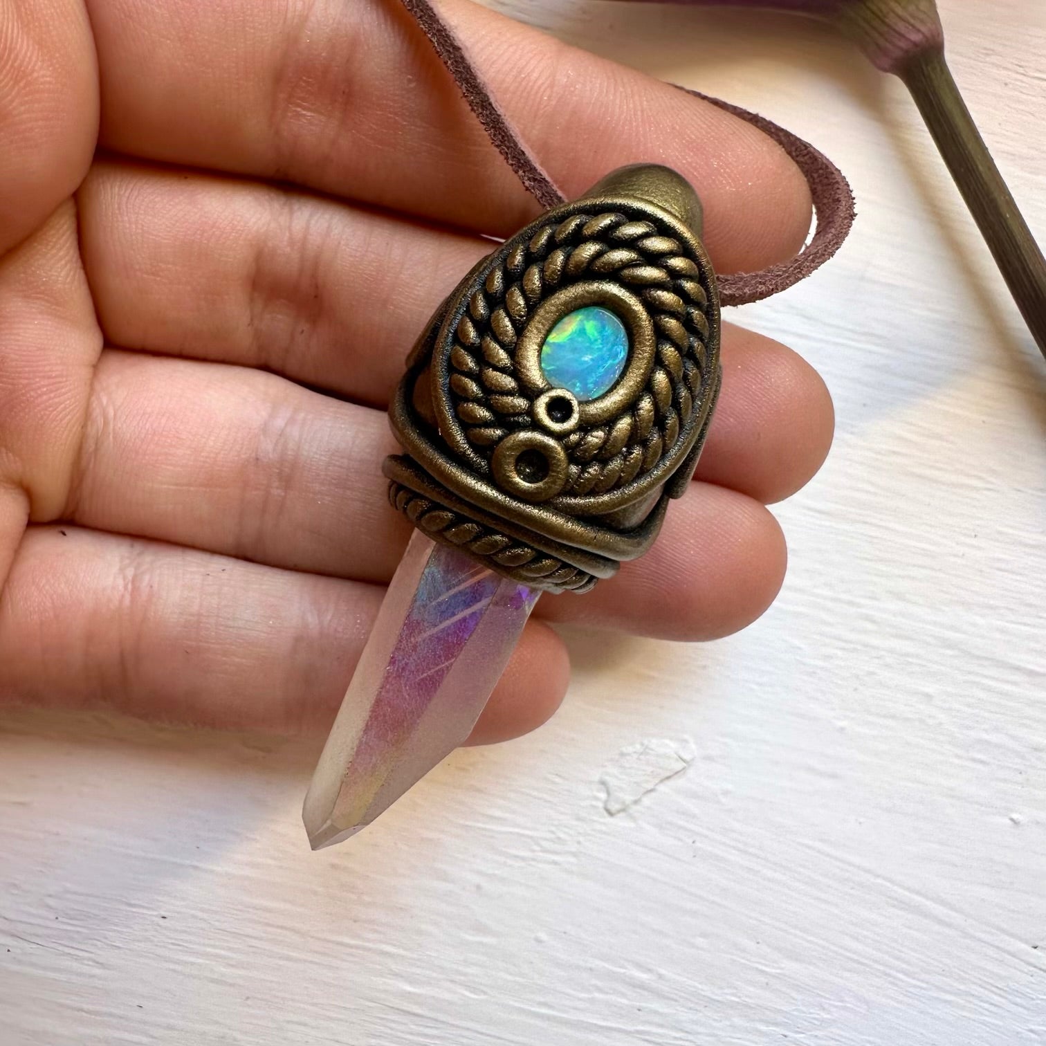 Angel Aura Quartz and Australian Opal Necklace - FairyGardenGlow