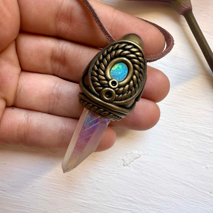 Angel Aura Quartz and Australian Opal Necklace - FairyGardenGlow