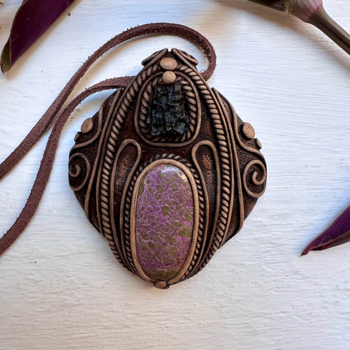Stichtite and Moldavite Necklace - FairyGardenGlow