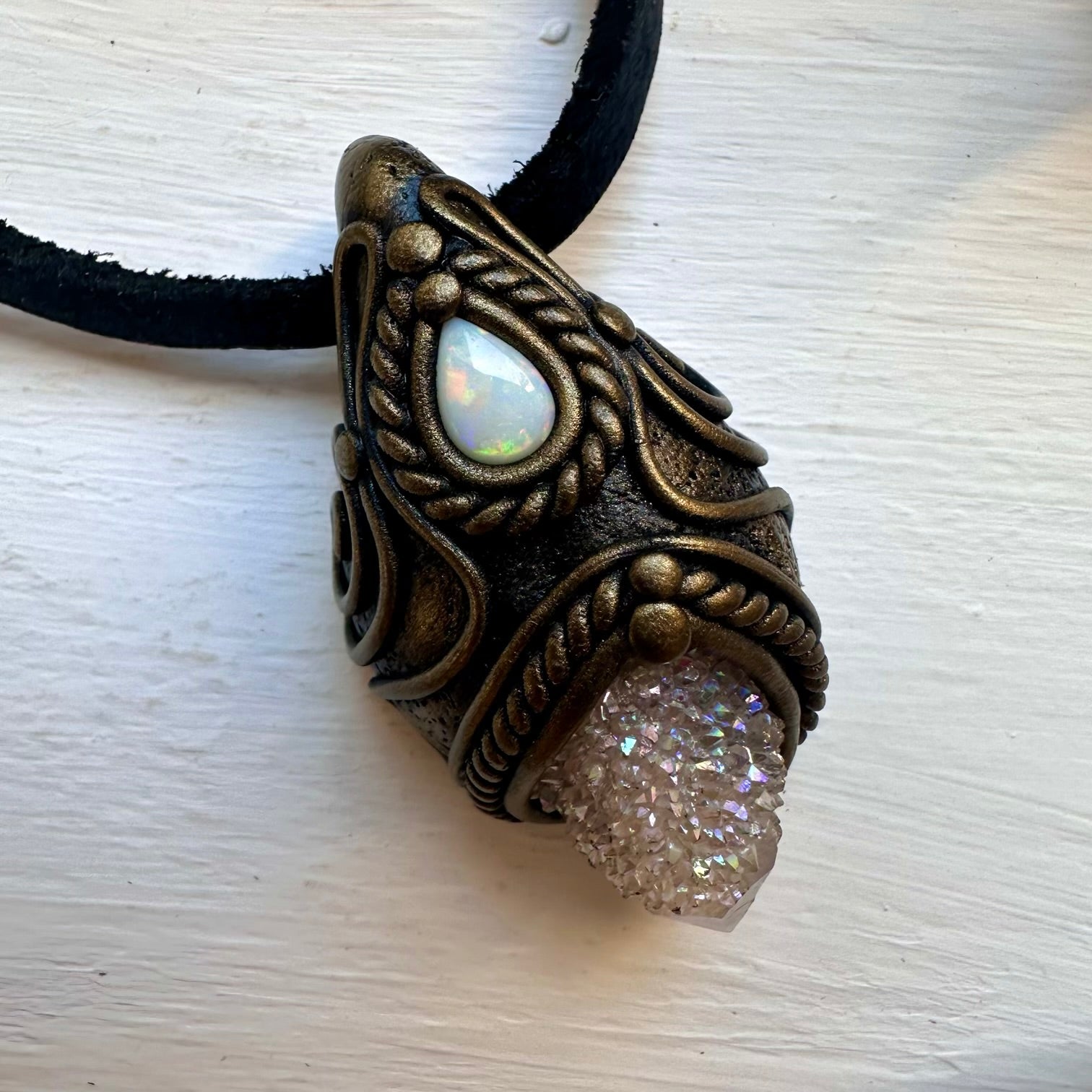 Angel Aura Spirit Quartz and Australian Opal Necklace - FairyGardenGlow