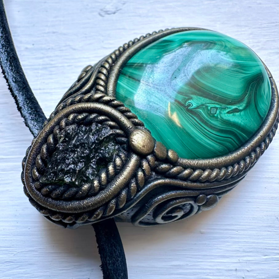 Malachite and Moldavite Necklace - FairyGardenGlow
