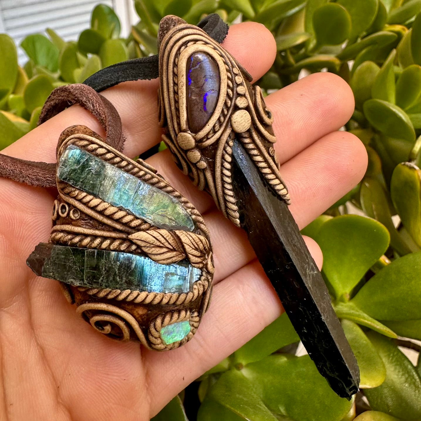 Vivianite and Boulder Opal Necklace - FairyGardenGlow